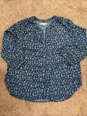Floral Print Navy Button-Down Blouse